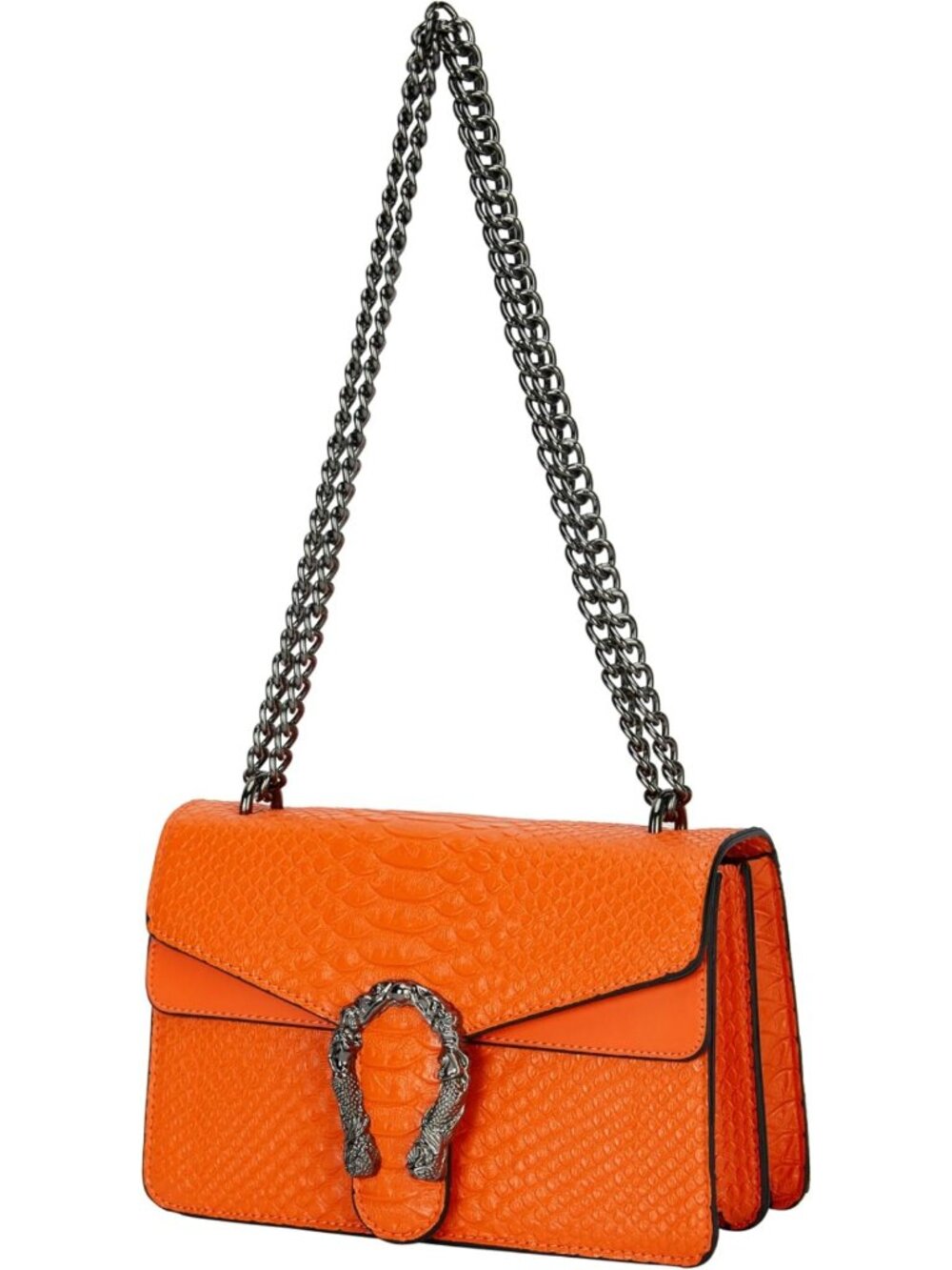 Stylish Vintage Snake Print Leather Shoulder Bag - Crossbody Chain Purse for